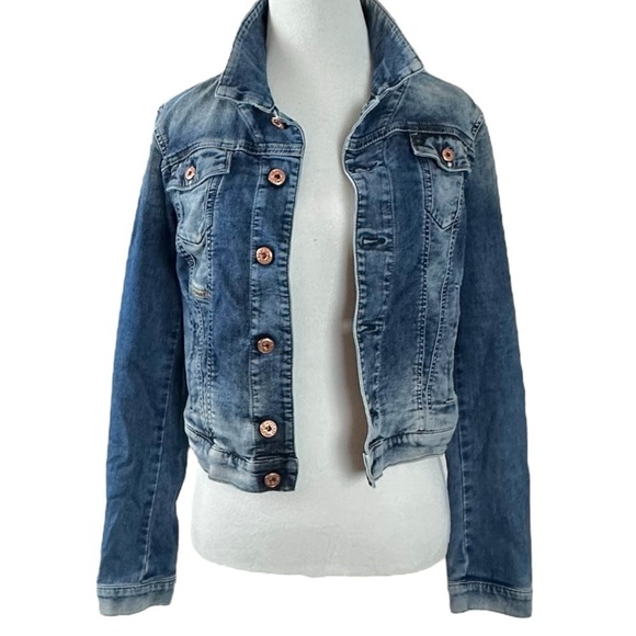 Diesel Fringi NE Denim Jean Jacket Women’s Small Leather Logo Stretch Fitted Y2K - Picture 6 of 17